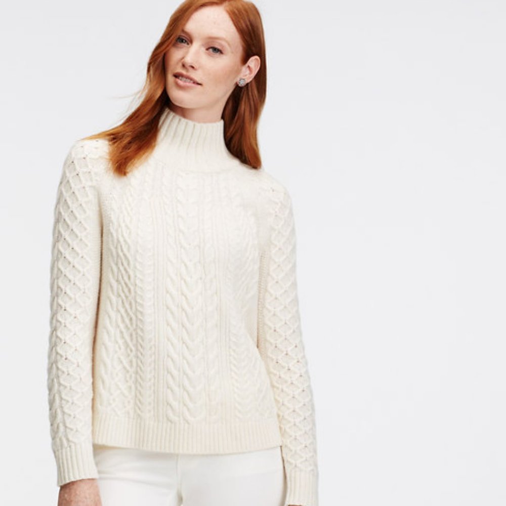 Ann Taylor Wool Mock Neck Cable Sweater